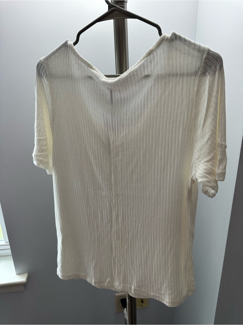 LASCANA Ivory Ribbed Button-Front Short Sleeve Top - Picture 2 of 2